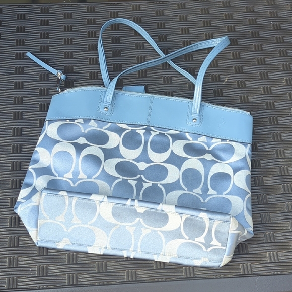 Coach Light Blue and Cream Tote Bag - Picture 3 of 5